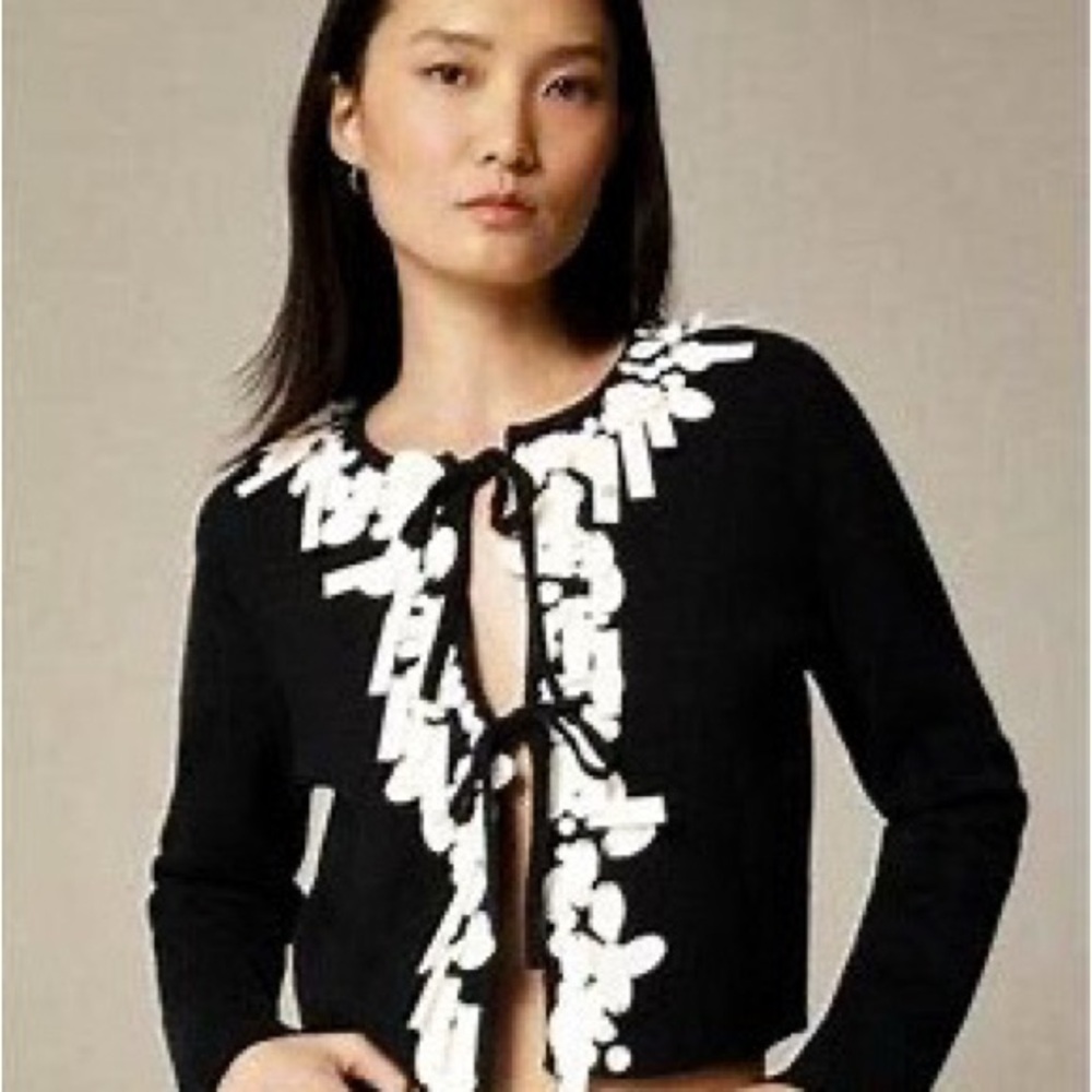 J. Crew Sequin tie-front cardigan in merino wool NWT